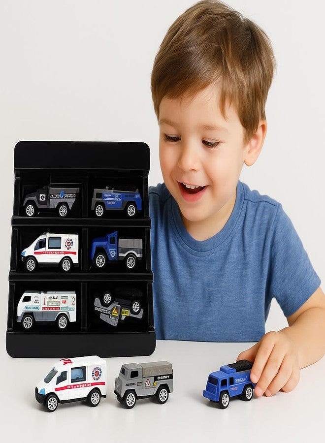 FUN4YOU Die-Cast Emergency Vehicle Set, 6 Metal Toy Cars, Police, Ambulance & Fire Trucks with Pull Back Action, Ages 3+ - Image 3